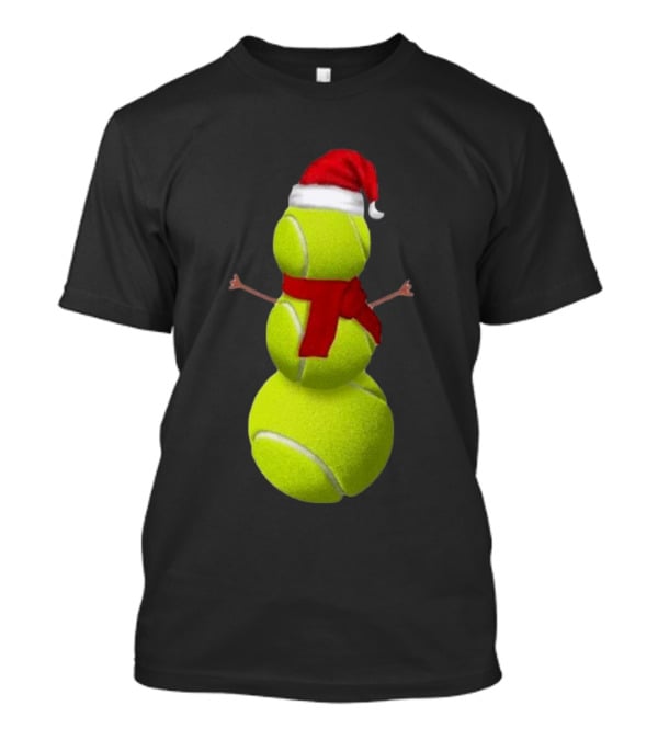Tennis Ball Snowman With Santa Hat And Scarf Merry Christmas T-Shirt