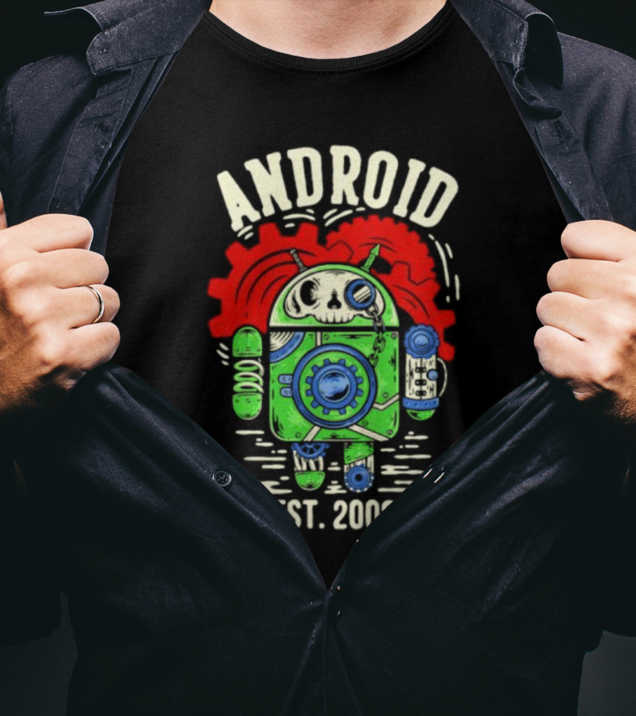 Android Steampunk Robot Skull Gear EST. 2008 T-Shirt