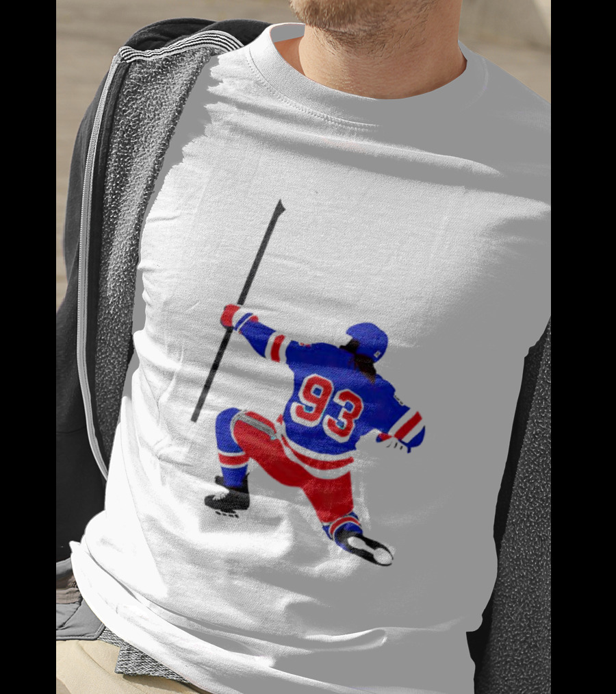 Mika Zibanejad Number 93 Hockey Celebration Iconic Bowing Pose T-Shirt