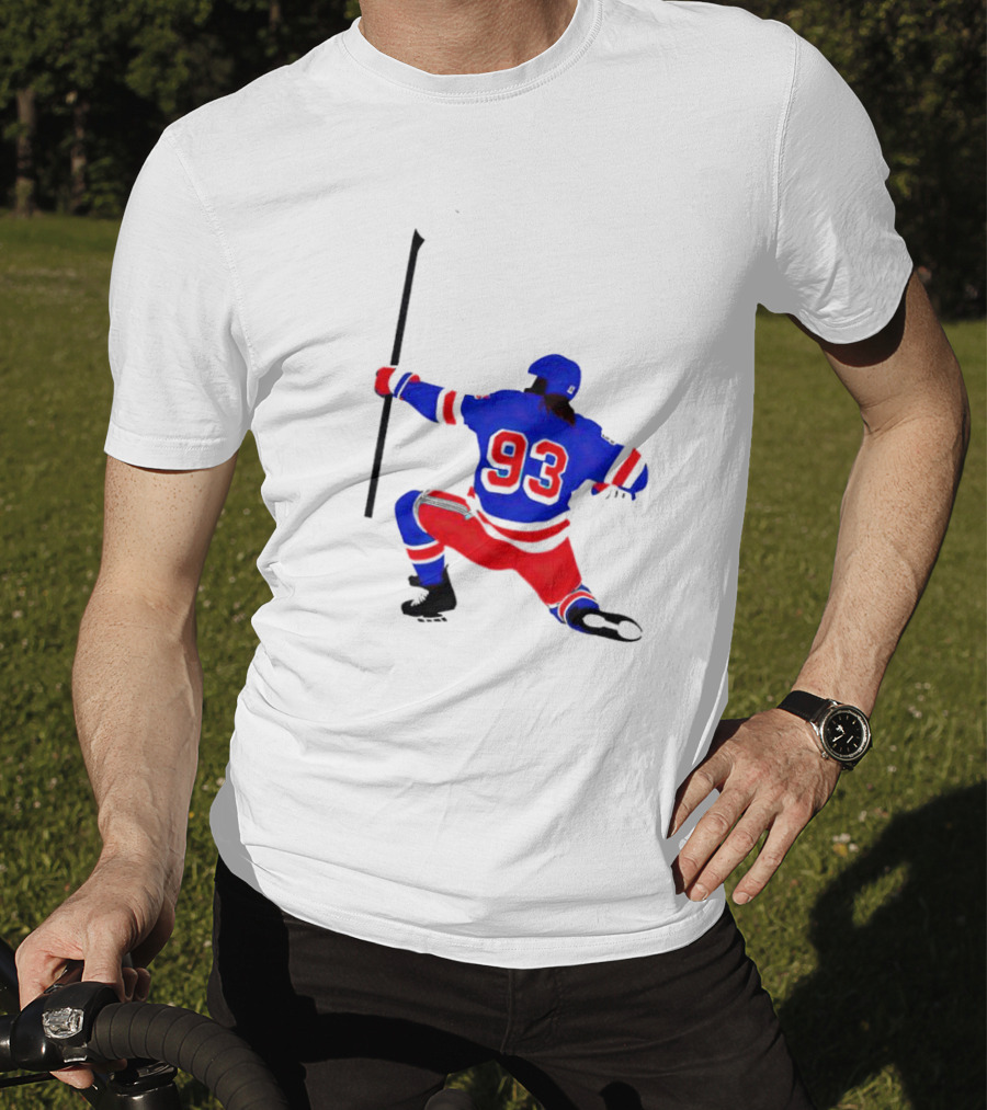 Mika Zibanejad Number 93 Hockey Celebration Iconic Bowing Pose T-Shirt