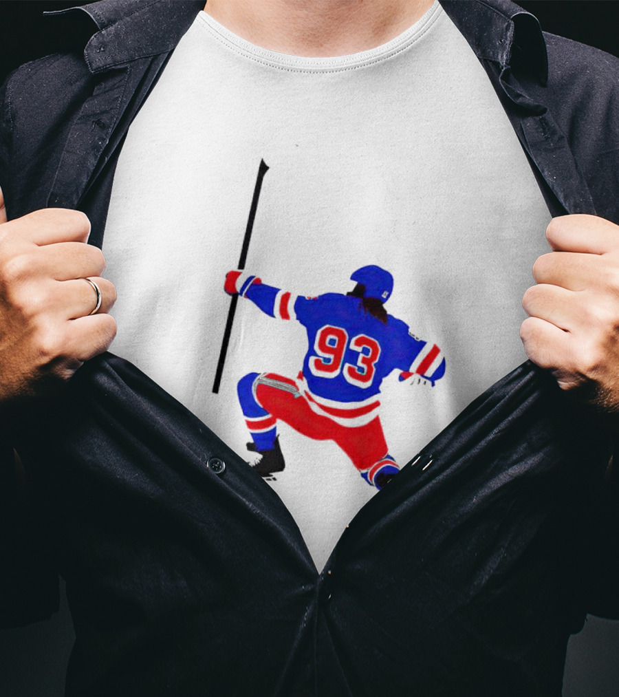 Mika Zibanejad Number 93 Hockey Celebration Iconic Bowing Pose T-Shirt