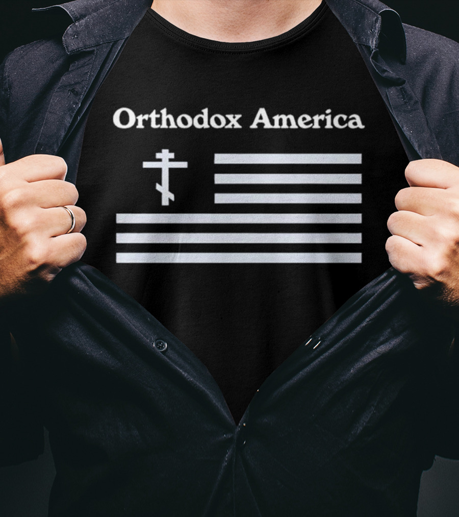 Orthodox America Flag Cross Patriotic Reflection T-Shirt