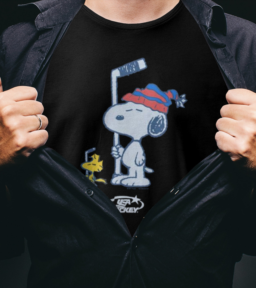 Snoopy Woodstock Peanuts USA Hockey T-Shirt