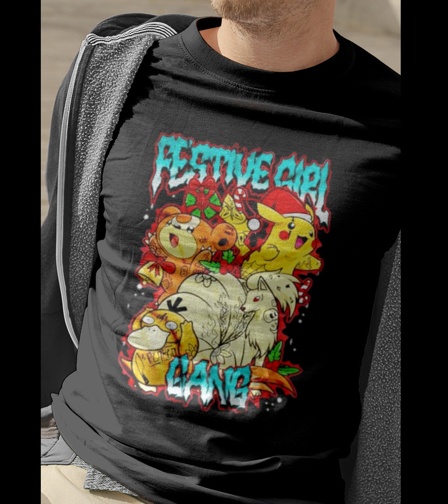 Festive Girl Gang Pokémon Pikachu Psyduck Clefairy Vulpix Christmas T-Shirt
