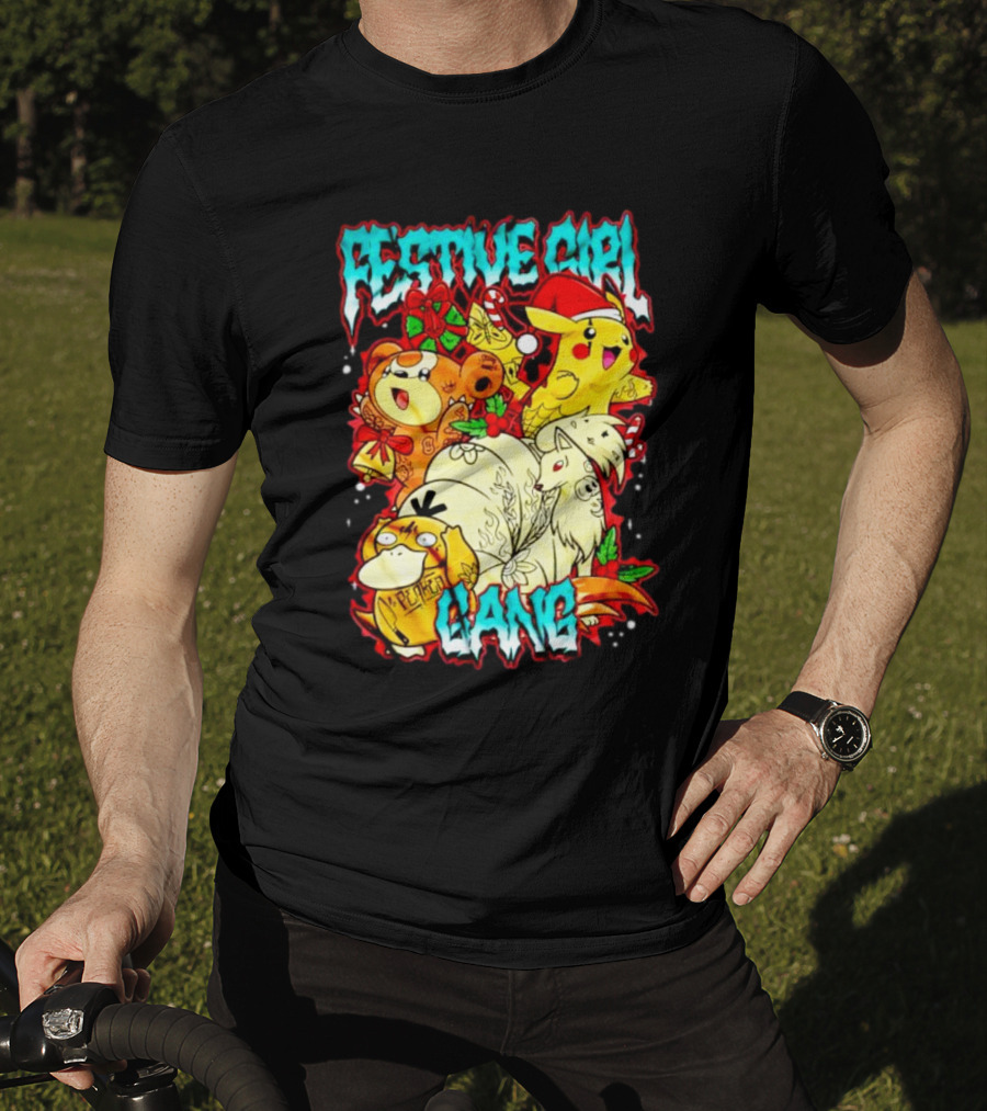 Festive Girl Gang Pokémon Pikachu Psyduck Clefairy Vulpix Christmas T-Shirt