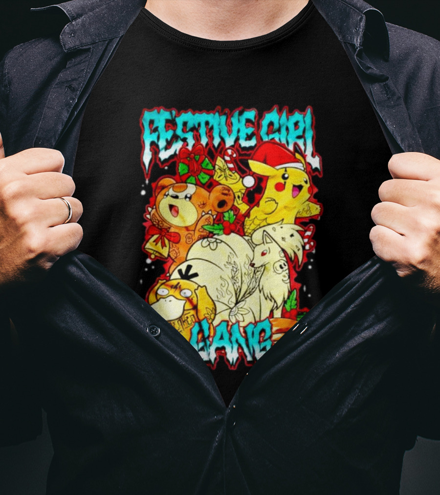 Festive Girl Gang Pokémon Pikachu Psyduck Clefairy Vulpix Christmas T-Shirt
