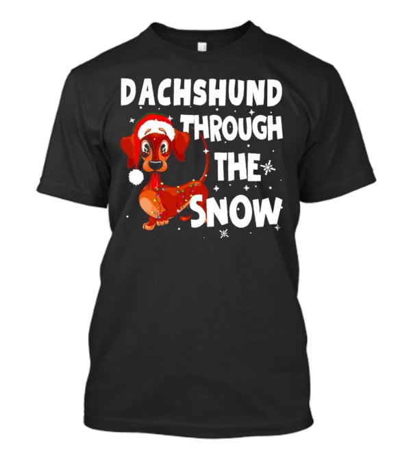 Dachshund Through The Snow Christmas Santa Dog With Lights T-Shirt