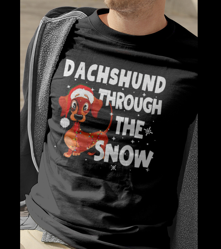 Dachshund Through The Snow Christmas Santa Dog With Lights T-Shirt