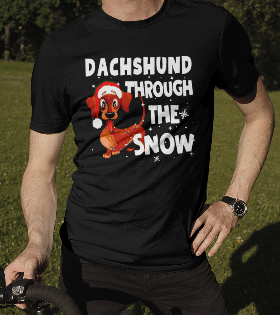 Dachshund Through The Snow Christmas Santa Dog With Lights T-Shirt