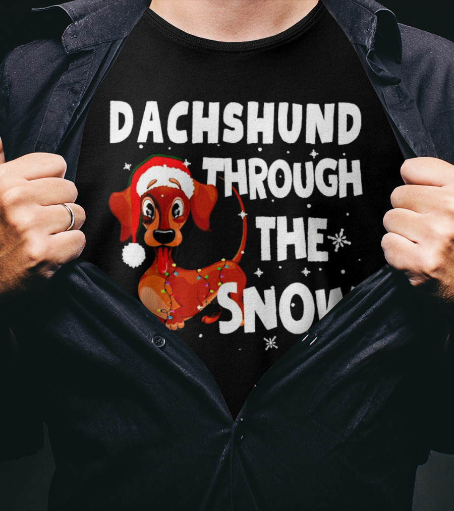 Dachshund Through The Snow Christmas Santa Dog With Lights T-Shirt