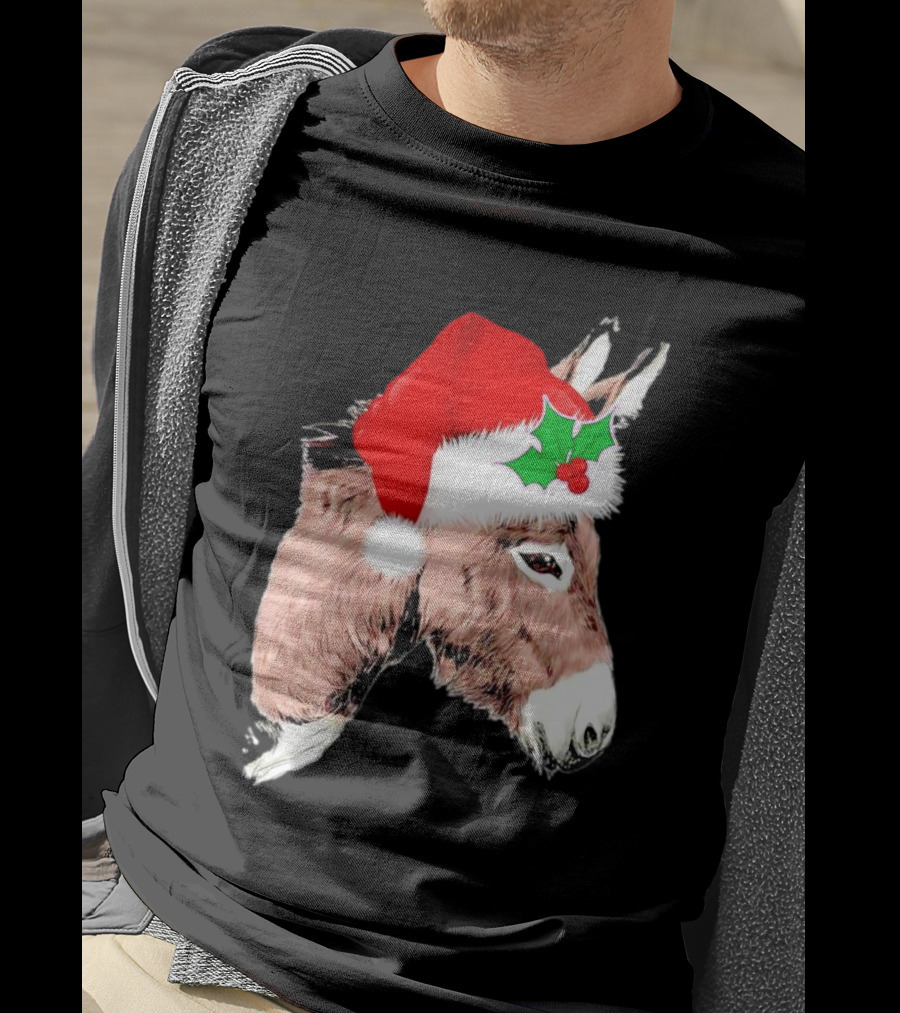 Santa Donkey Festive Hat Christmas Hollys T-Shirt