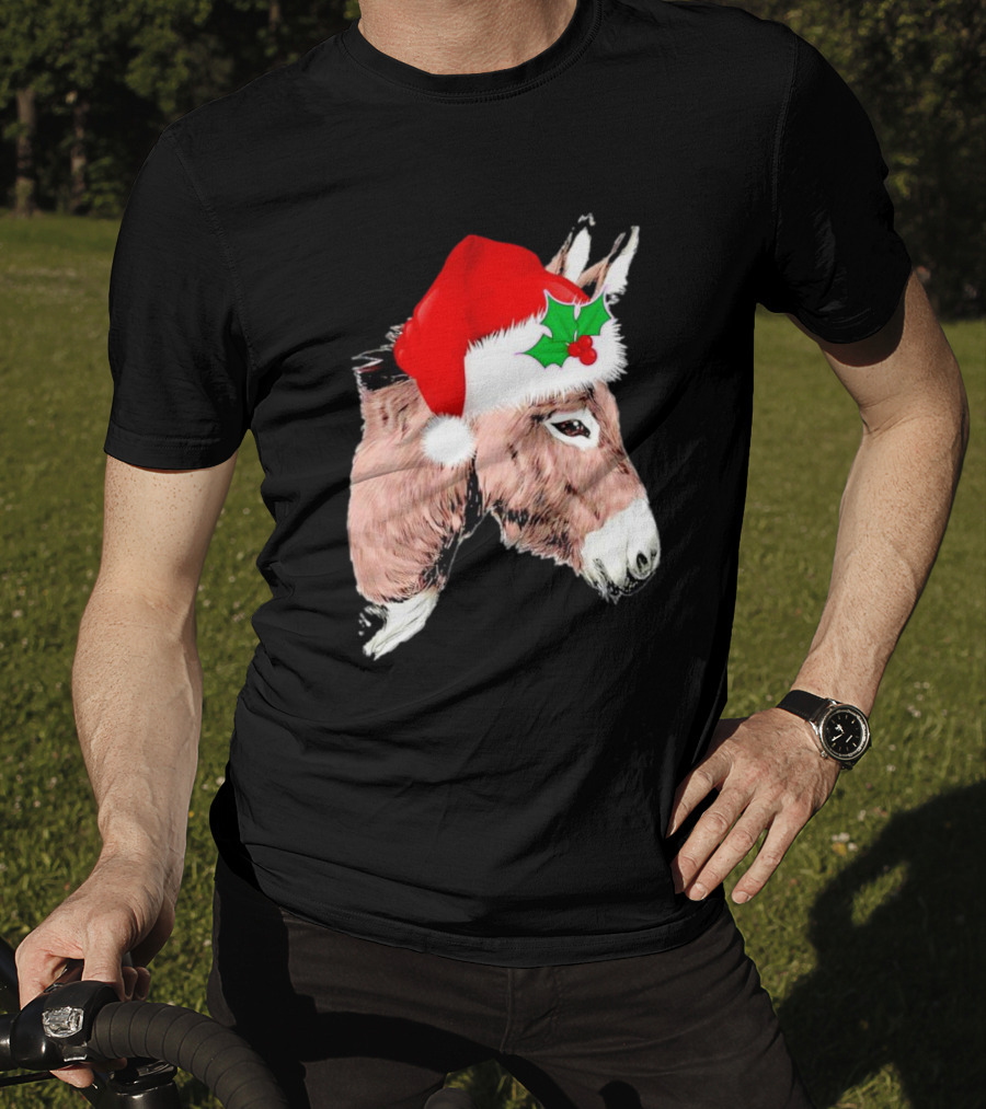 Santa Donkey Festive Hat Christmas Hollys T-Shirt