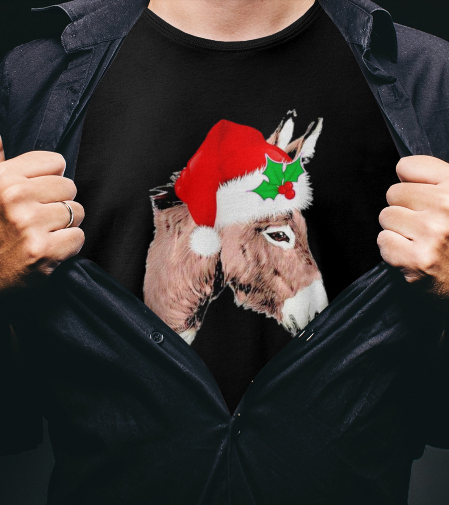 Santa Donkey Festive Hat Christmas Hollys T-Shirt