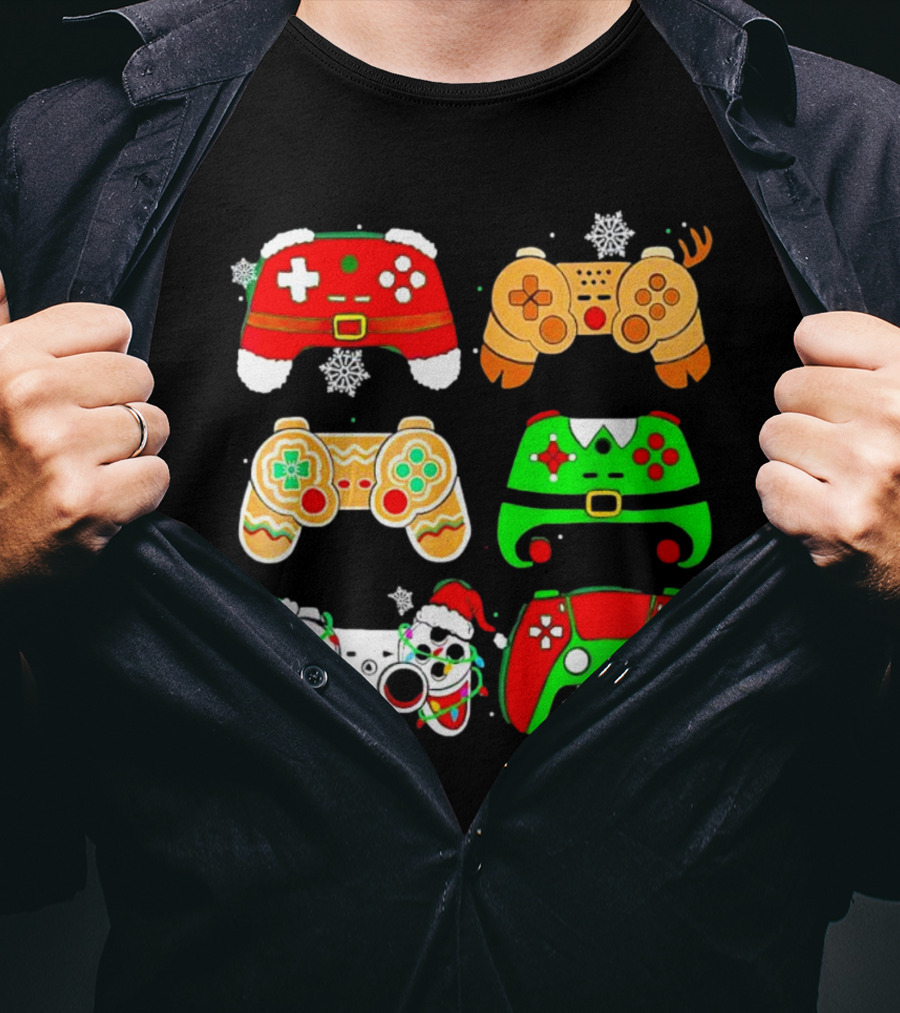 Santa Elf Gaming Controllers Christmas Gamer Holiday T-Shirt