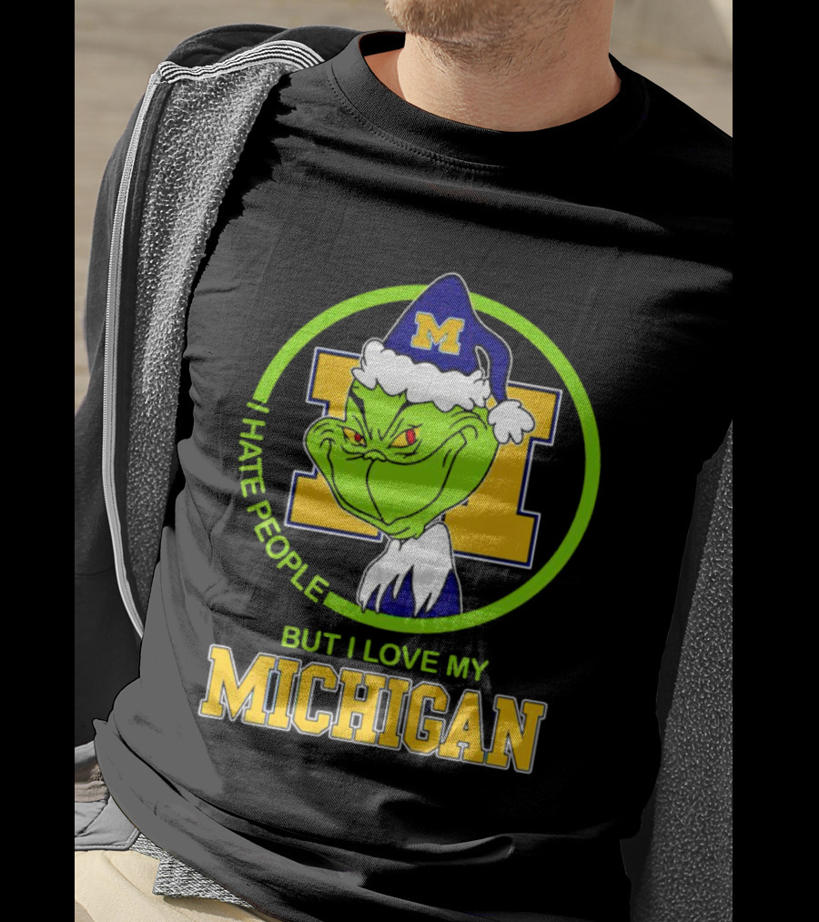 I Hate People But I Love My Michigan Grinch M Santa Hat T-Shirt