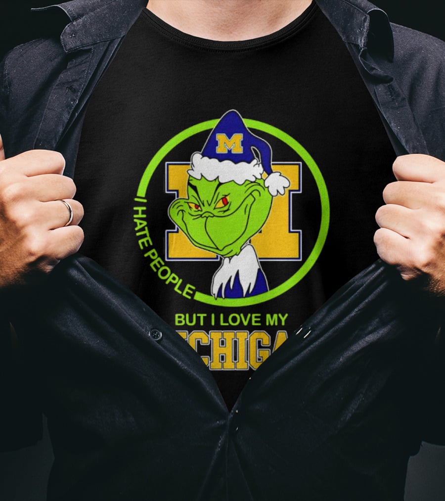 I Hate People But I Love My Michigan Grinch M Santa Hat T-Shirt