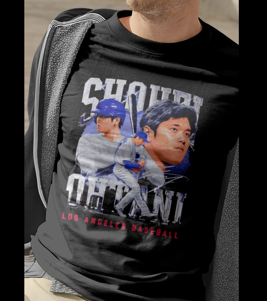 Shohei Ohtani Los Angeles Baseball Player Portrait And Action Scene T-Shirt