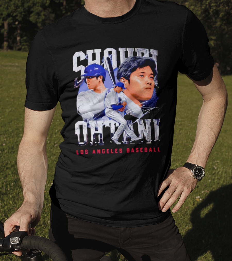 Shohei Ohtani Los Angeles Baseball Player Portrait And Action Scene T-Shirt