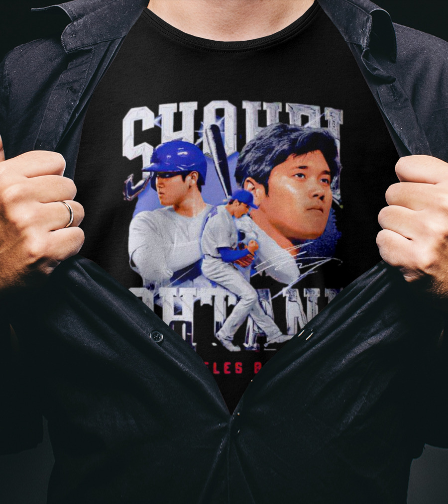 Shohei Ohtani Los Angeles Baseball Player Portrait And Action Scene T-Shirt