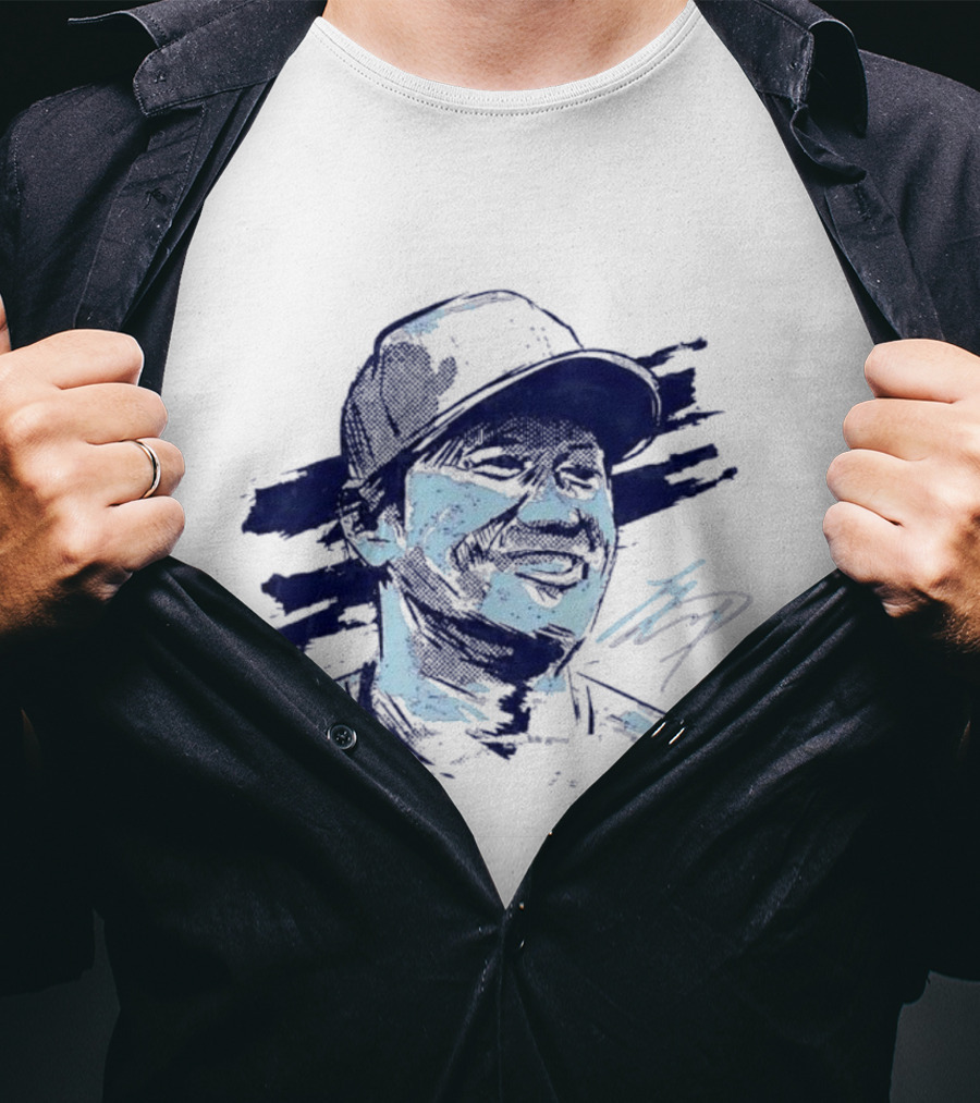 Shohei Ohtani Sketch Portrait Blue Brushstroke T-Shirt