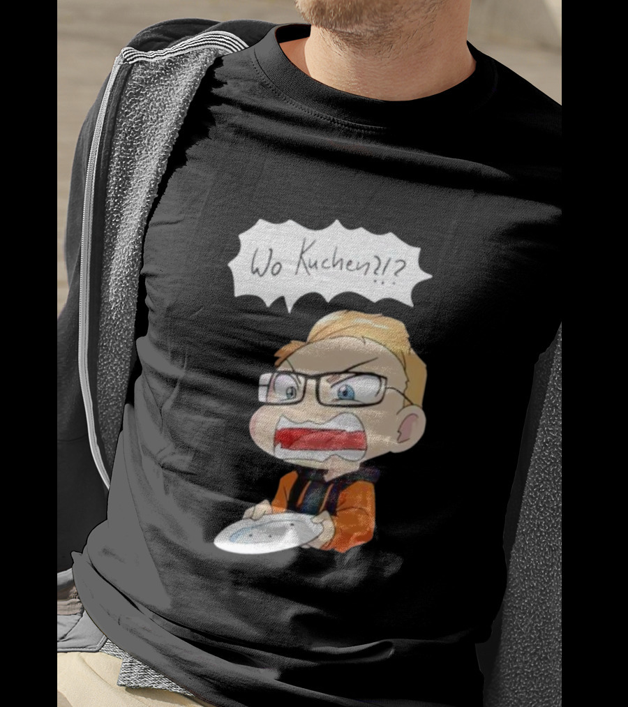 Wo Kuchen Cartoon Character With Glasses Holding A Plate T-Shirt