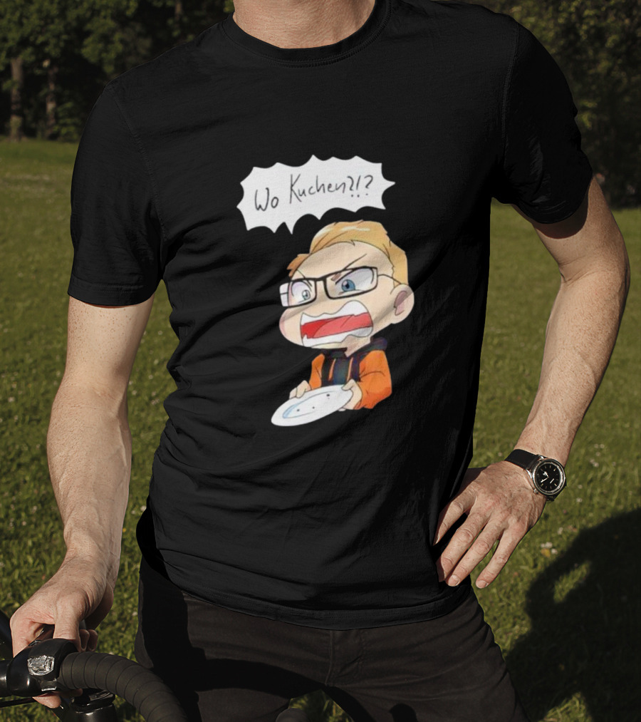 Wo Kuchen Cartoon Character With Glasses Holding A Plate T-Shirt