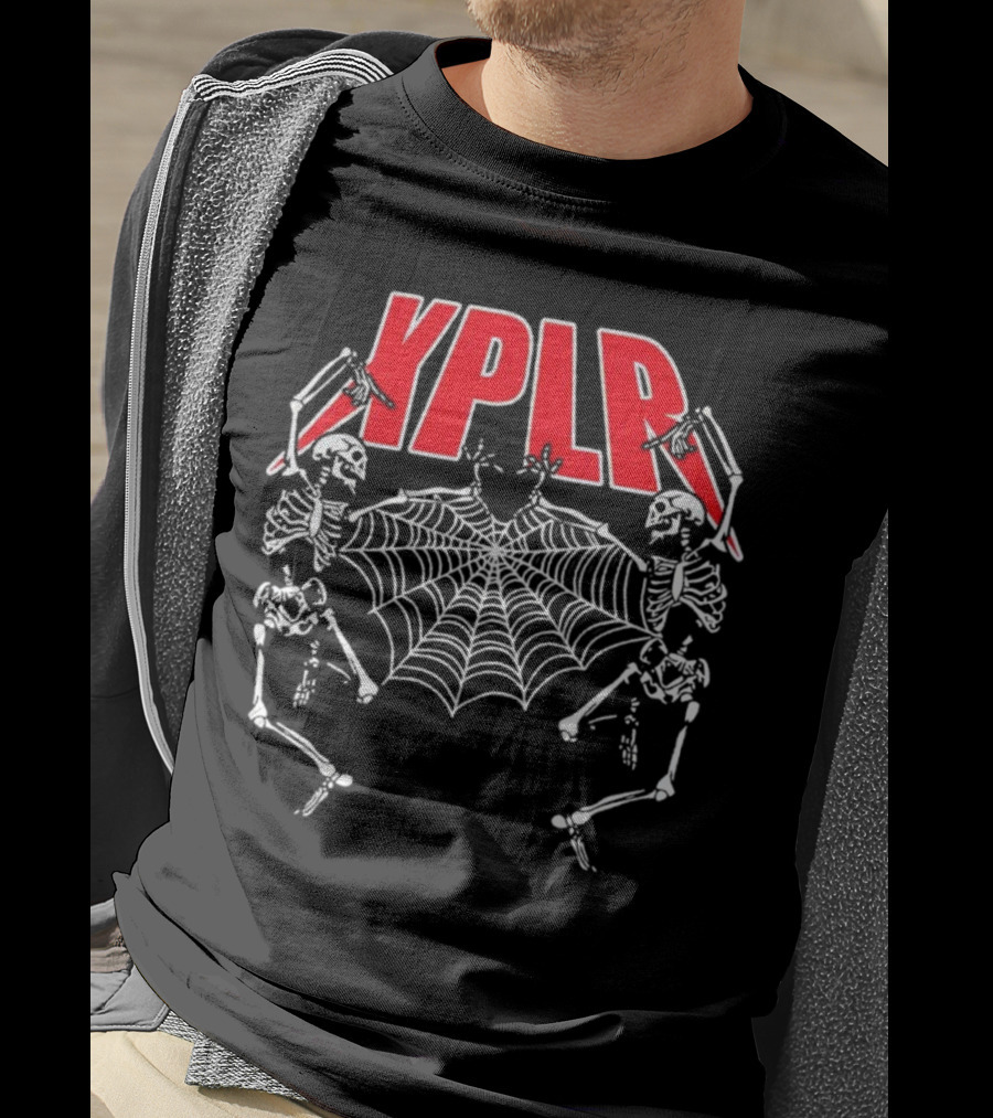 XPLR Skeletons With Holiday Web And Drumming Sticks T-Shirt