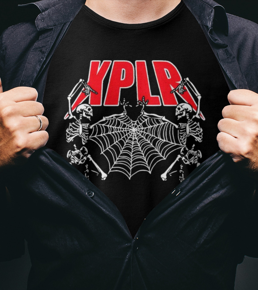 XPLR Skeletons With Holiday Web And Drumming Sticks T-Shirt