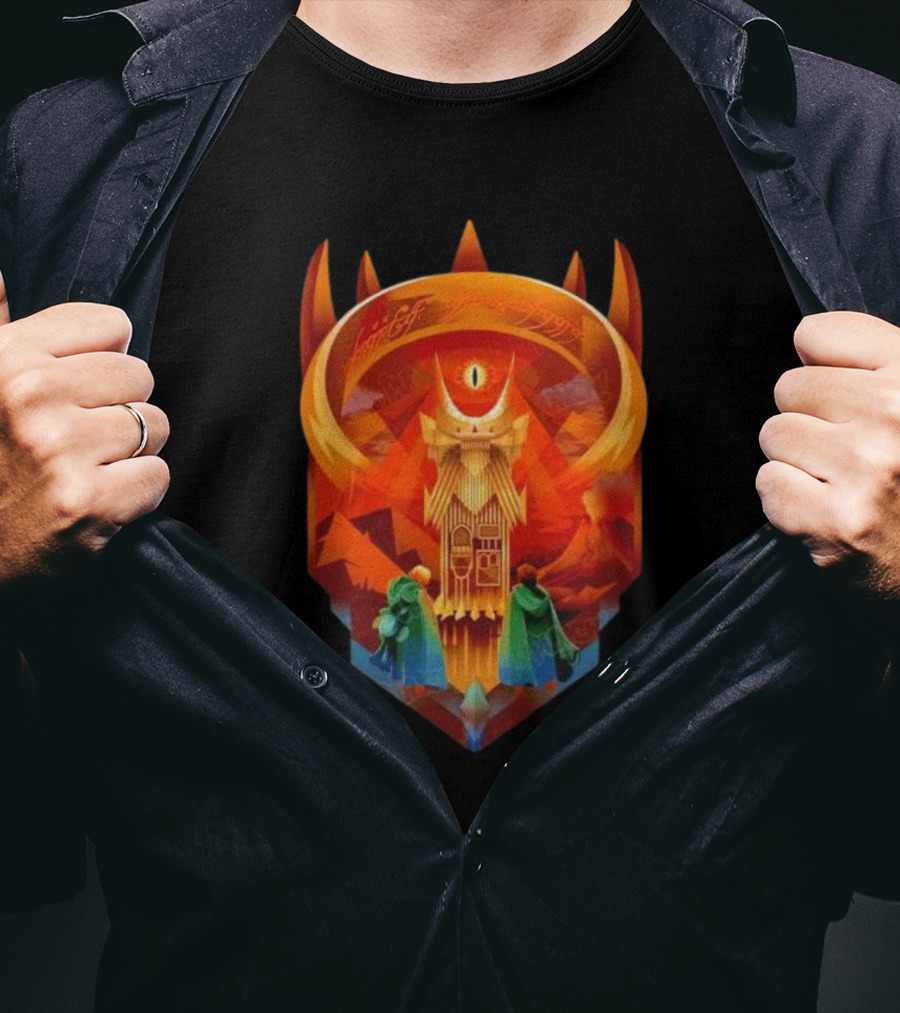 The Dark Fortress Of Mordor - Art Deco Eye Of Sauron Adventure T-Shirt