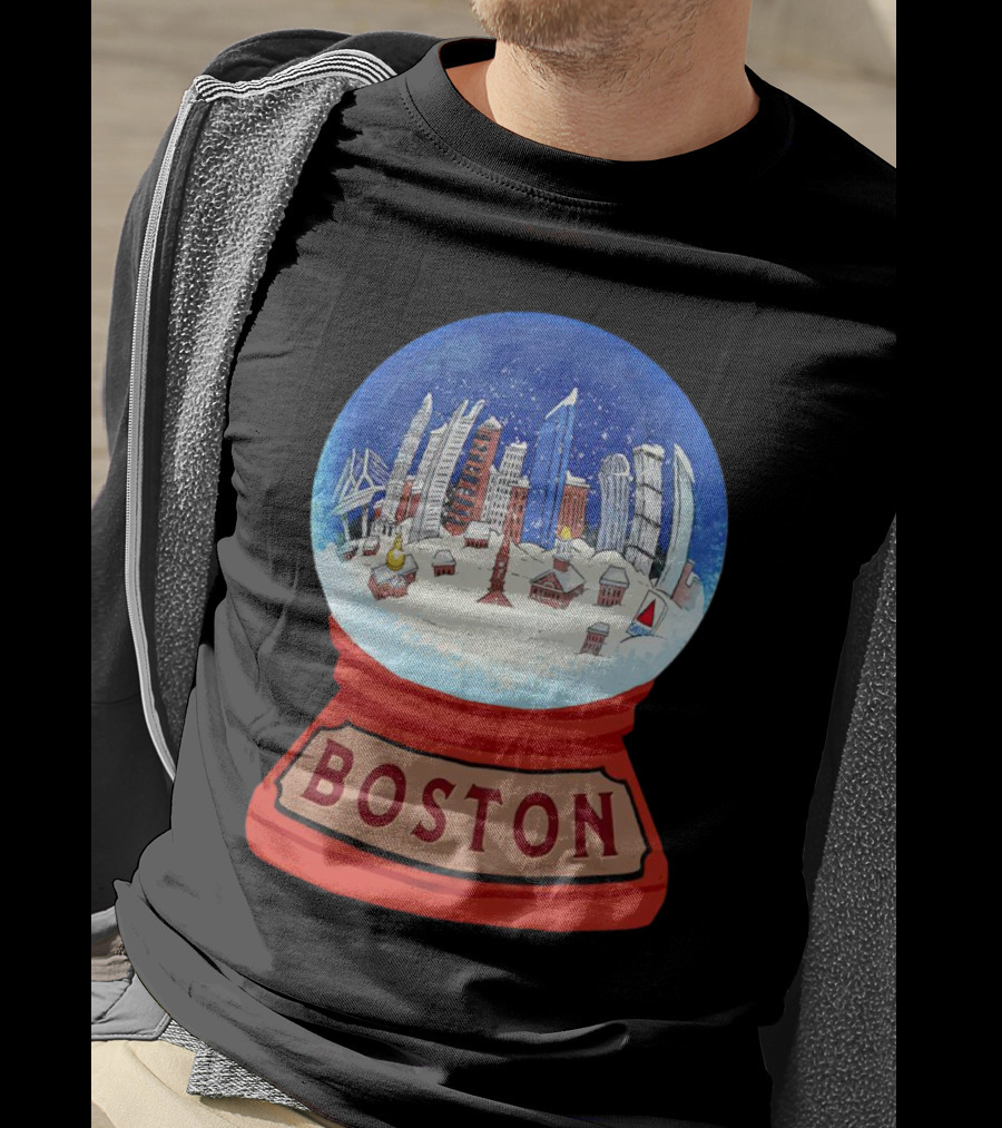 Boston Cityscape Snow Globes Christmas Holiday Scene T-Shirt