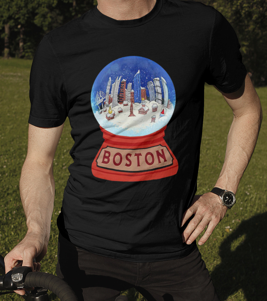 Boston Cityscape Snow Globes Christmas Holiday Scene T-Shirt