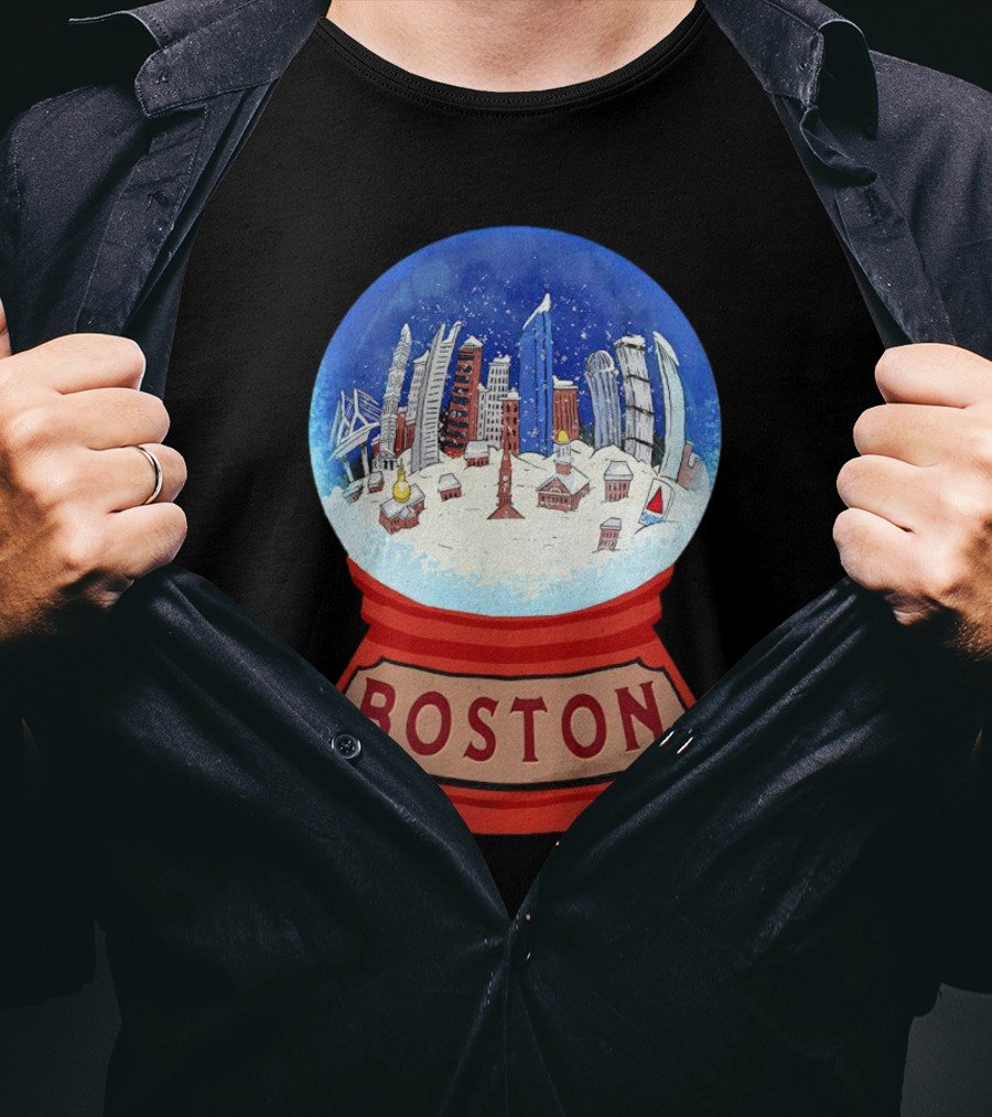 Boston Cityscape Snow Globes Christmas Holiday Scene T-Shirt