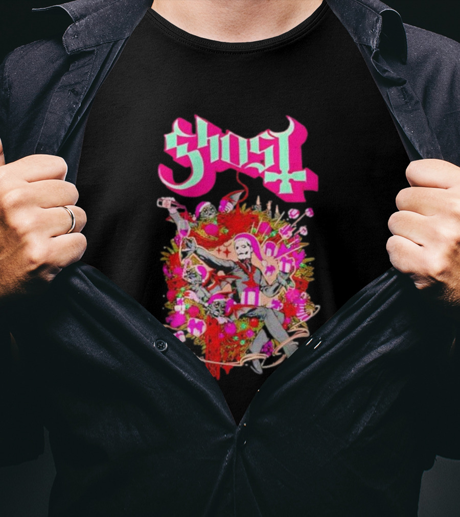Ghost Festivus Colorful Celebration With Gifts And Festive T-Shirt