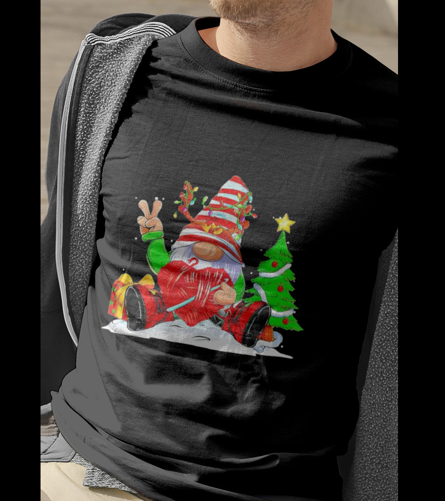 Gnome Love Peace Christmas Crochet Yarn Tree T-Shirt