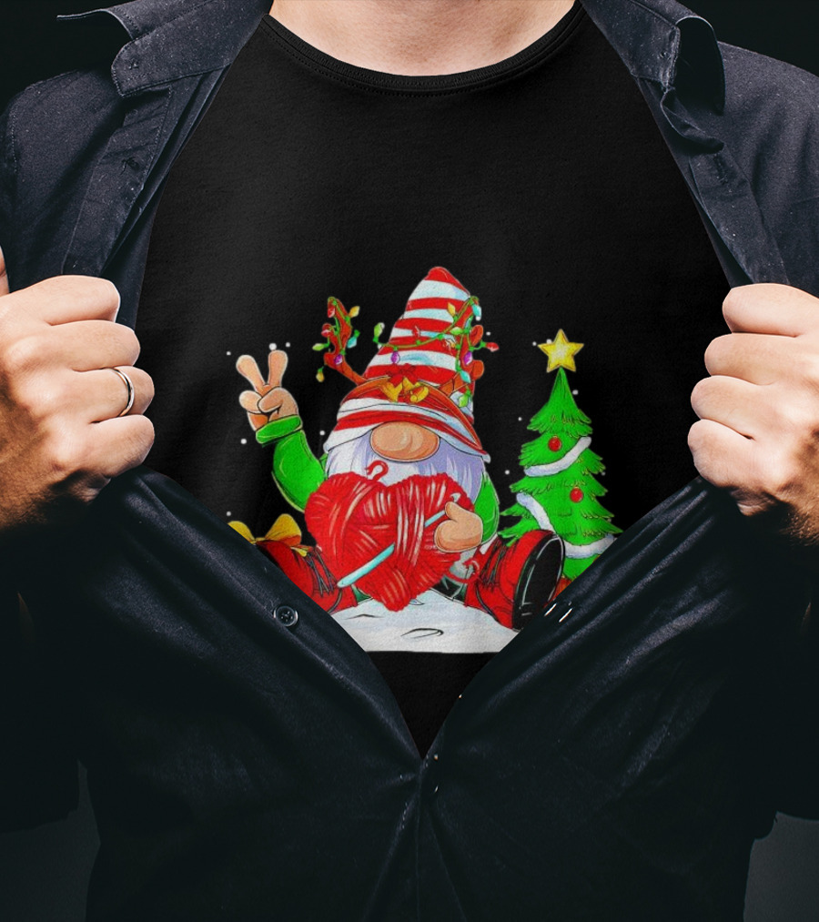 Gnome Love Peace Christmas Crochet Yarn Tree T-Shirt