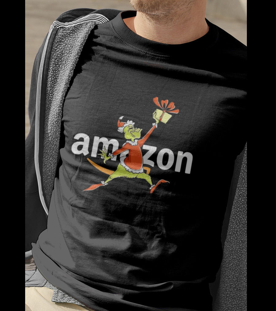 Amazon Christmas Grinch Holding Present T-Shirt
