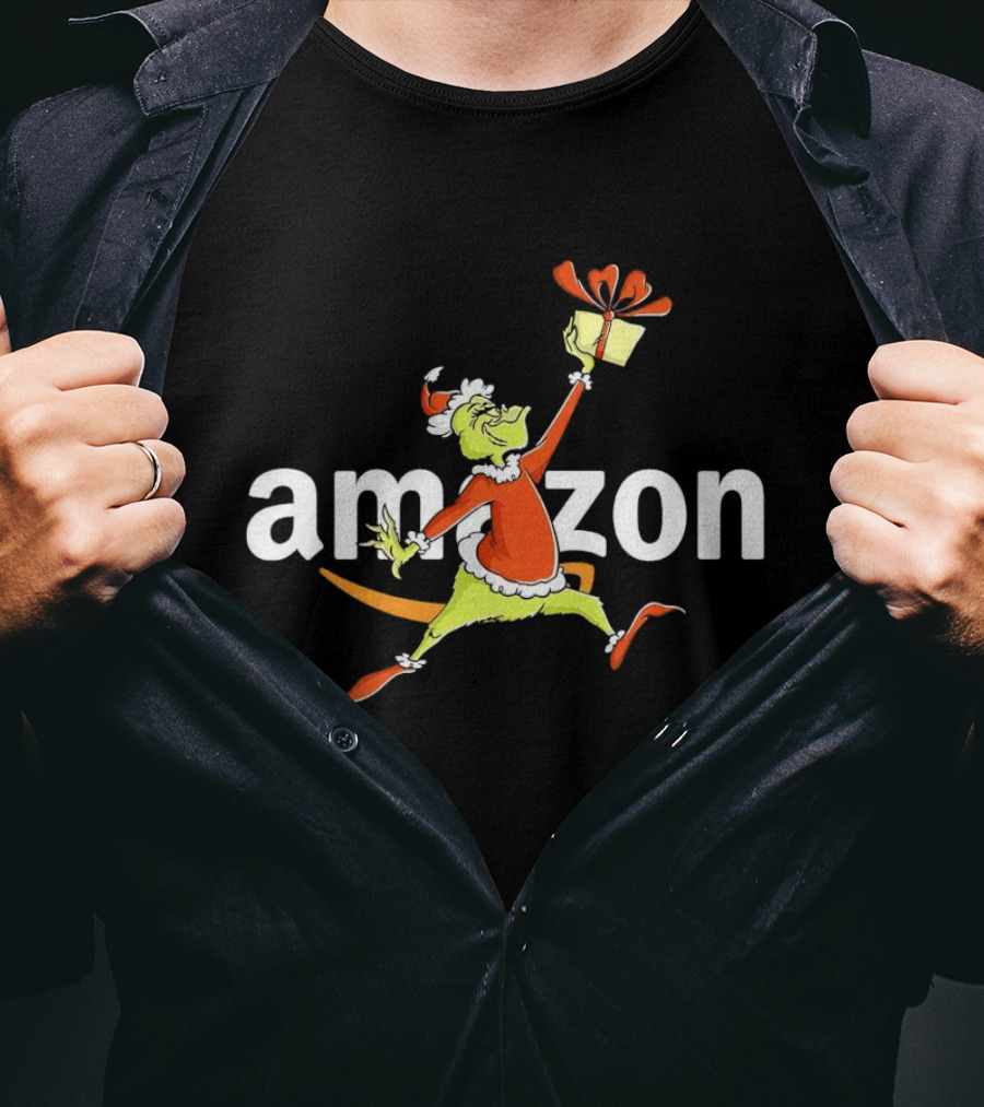 Amazon Christmas Grinch Holding Present T-Shirt