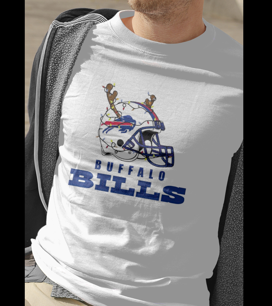 Buffalo Bills Helmet With Deer Antlers And Christmas Lights T-Shirt