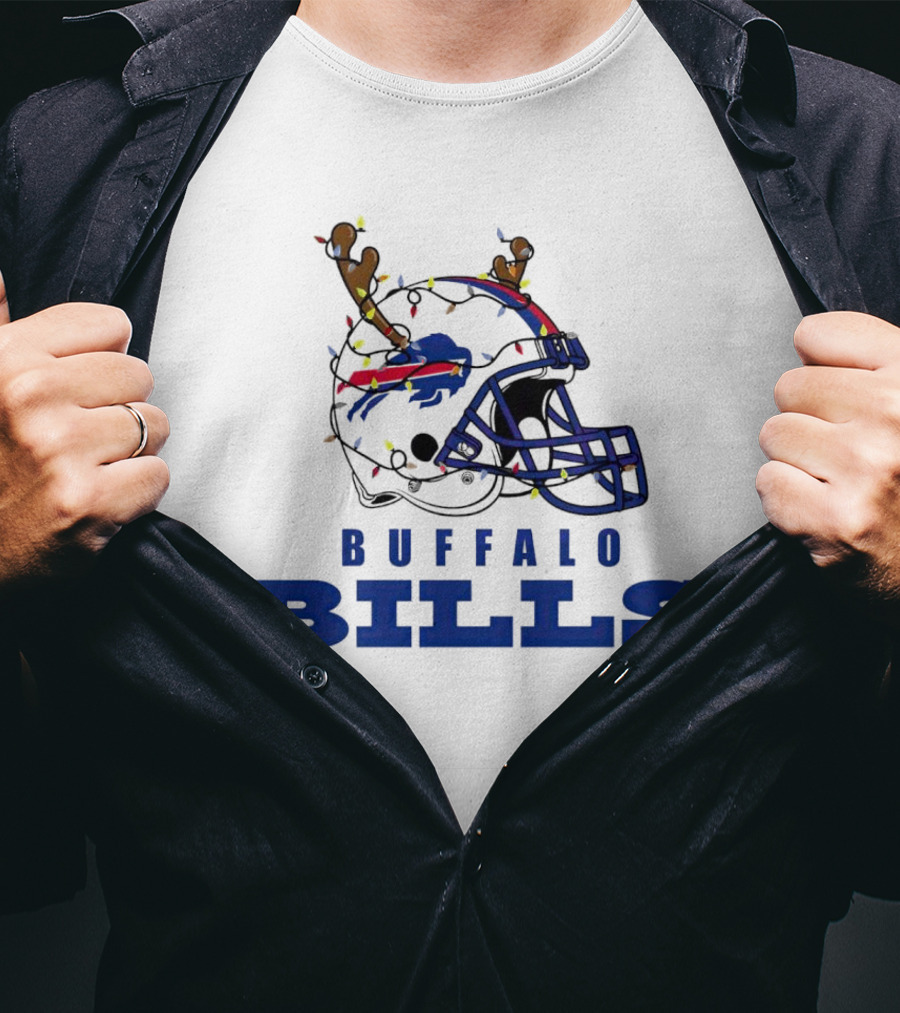 Buffalo Bills Helmet With Deer Antlers And Christmas Lights T-Shirt