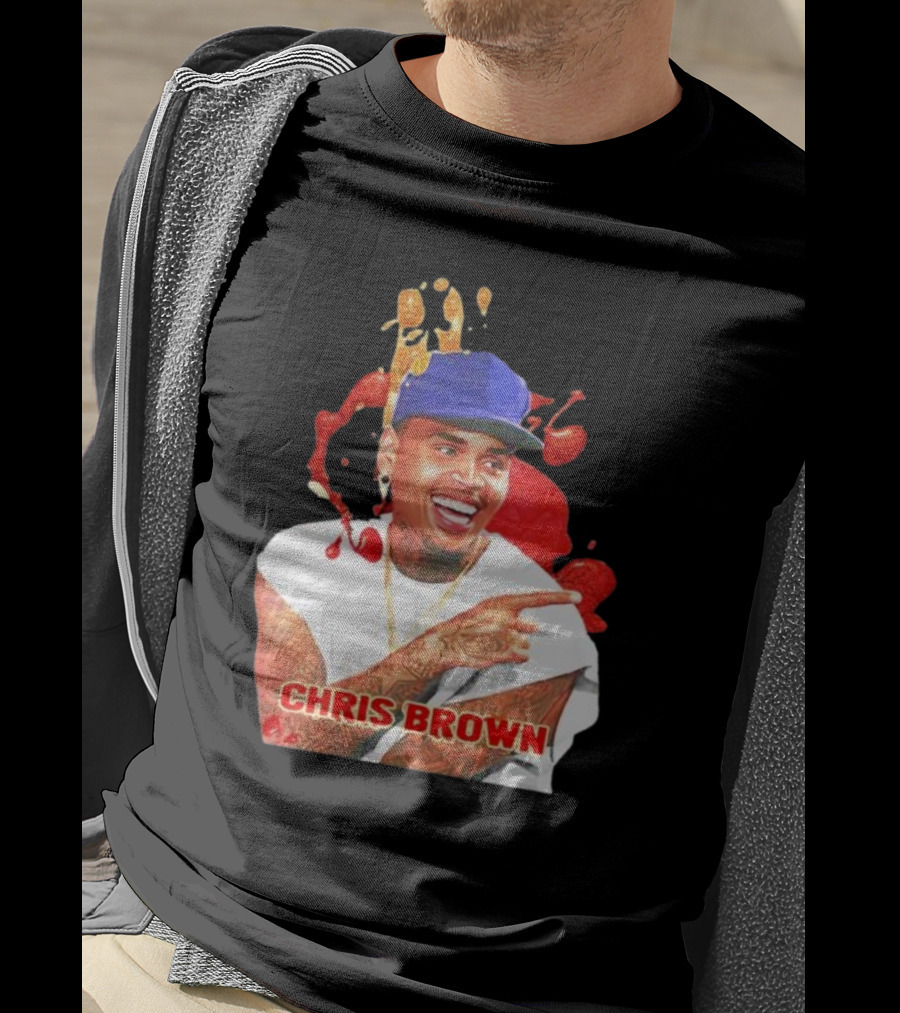 CHRIS BROWN Essential Red Splash Art Happy Pose T-Shirt
