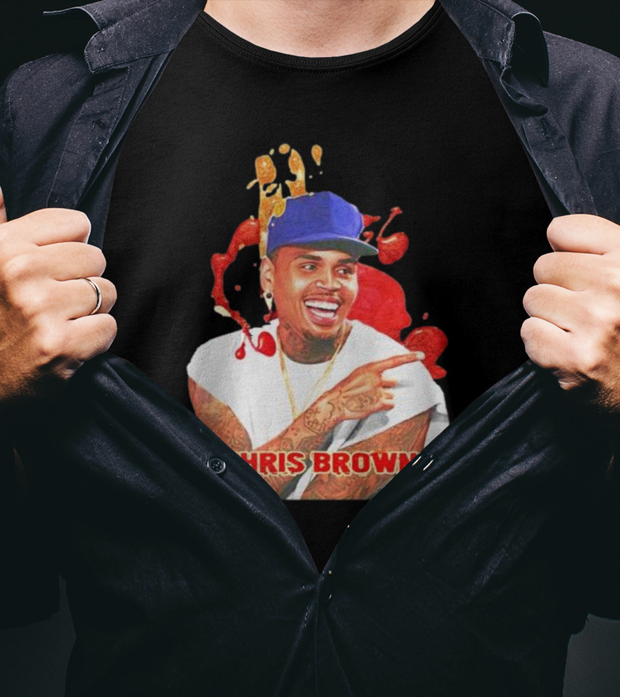 CHRIS BROWN Essential Red Splash Art Happy Pose T-Shirt