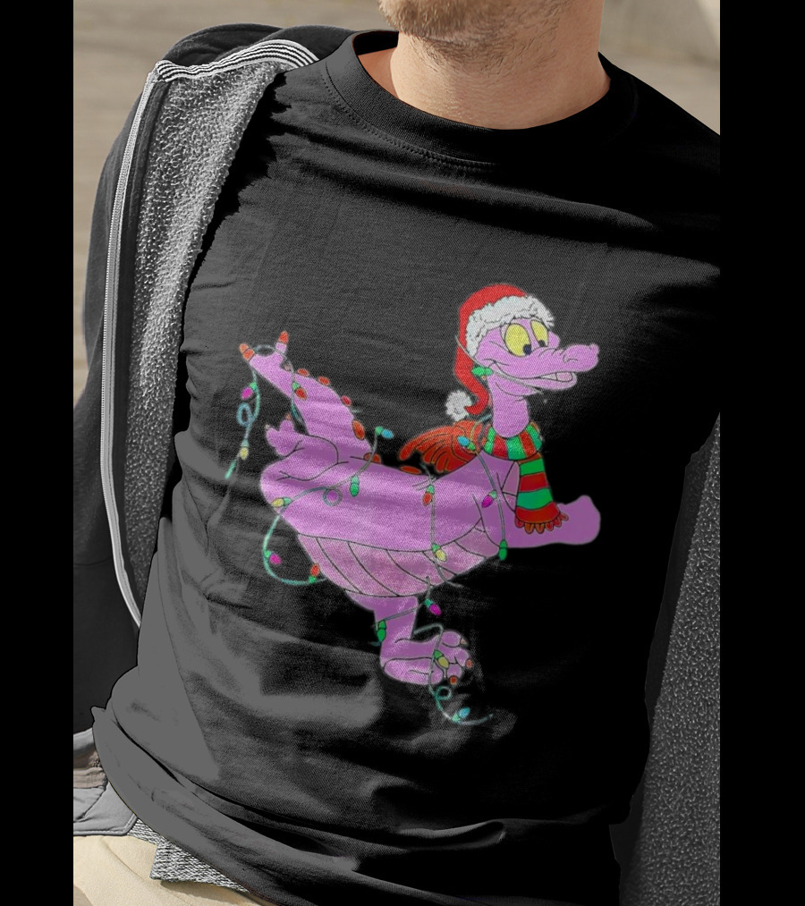 Dragon Figment In Santa Hat Wrapped In Christmas Lights T-Shirt