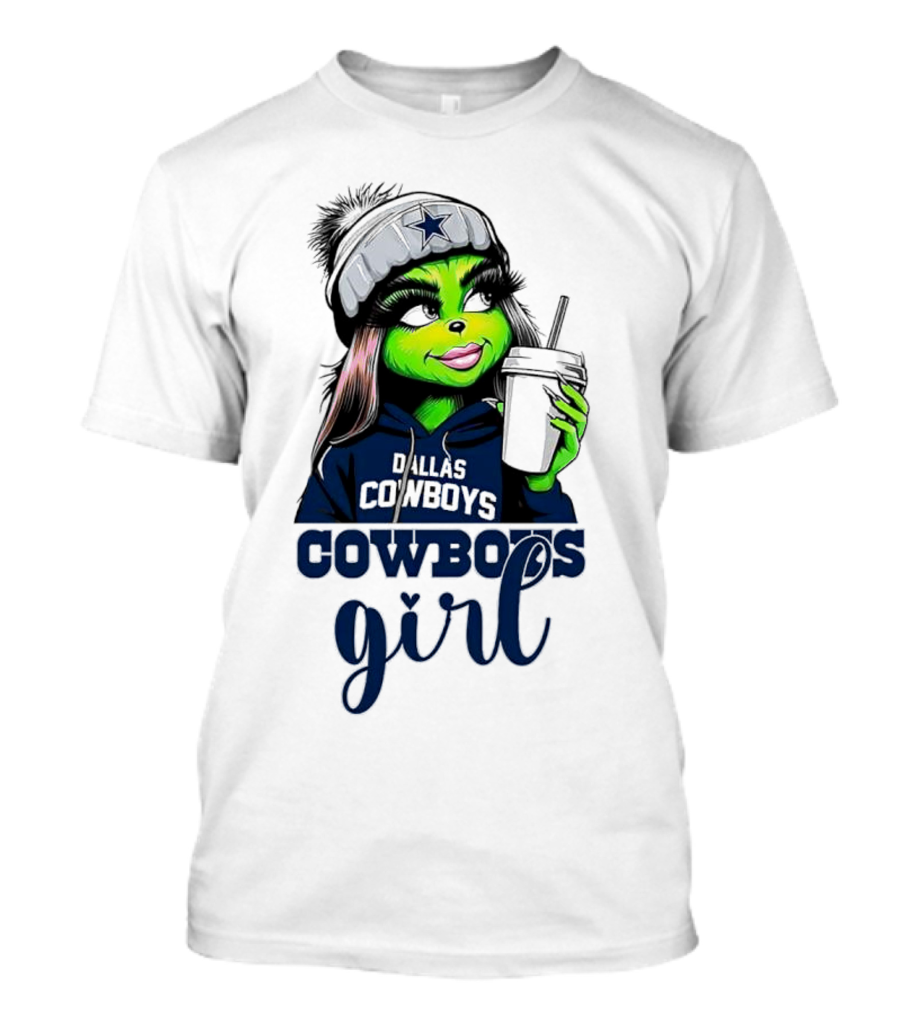 Grinch Dallas Cowboys Girl Drinking Coffee T-Shirt