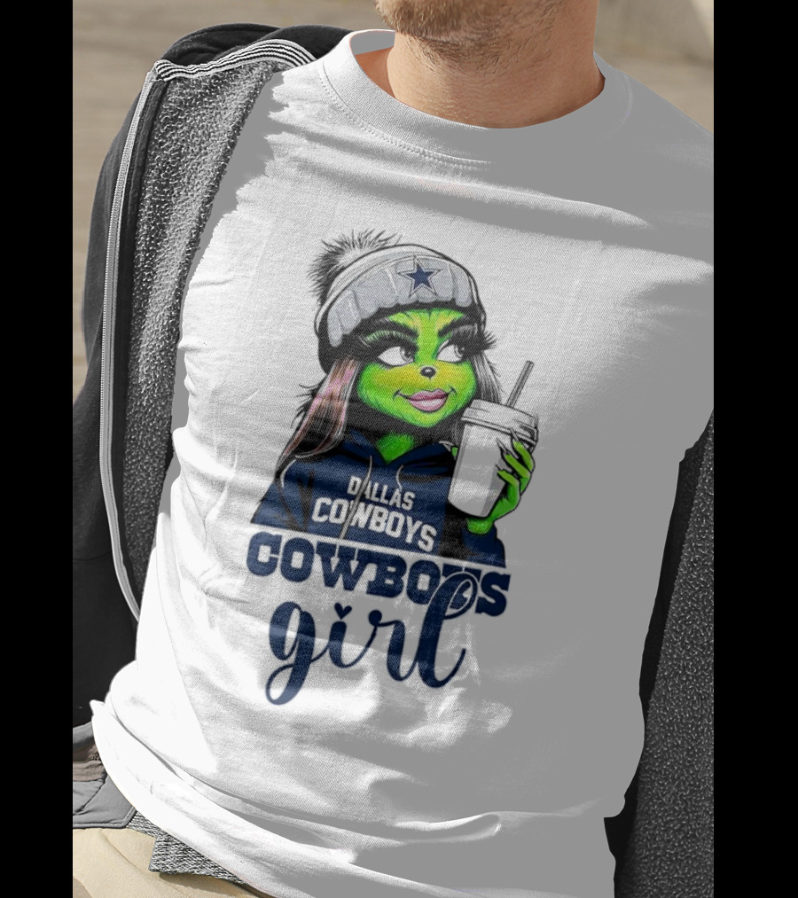 Grinch Dallas Cowboys Girl Drinking Coffee T-Shirt