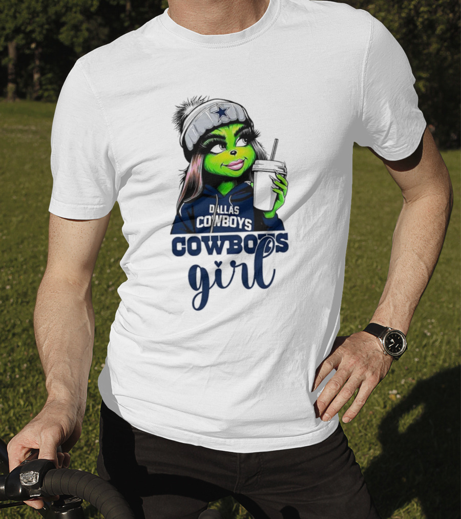 Grinch Dallas Cowboys Girl Drinking Coffee T-Shirt