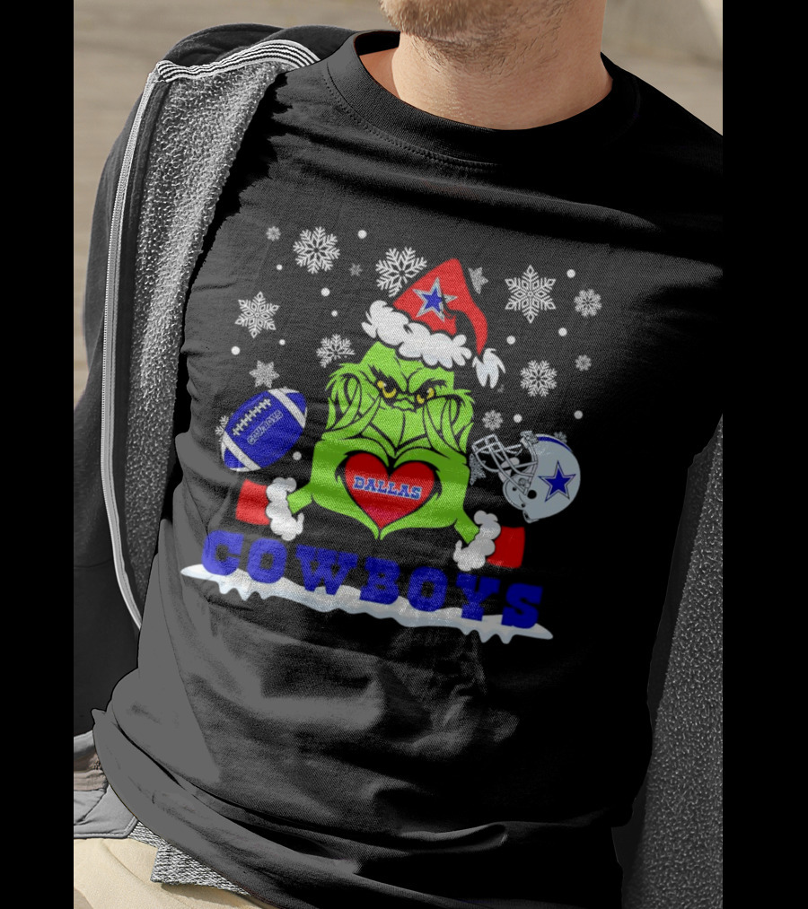 Grinch Dallas Cowboys Christmas Football Snowflakes T-Shirt