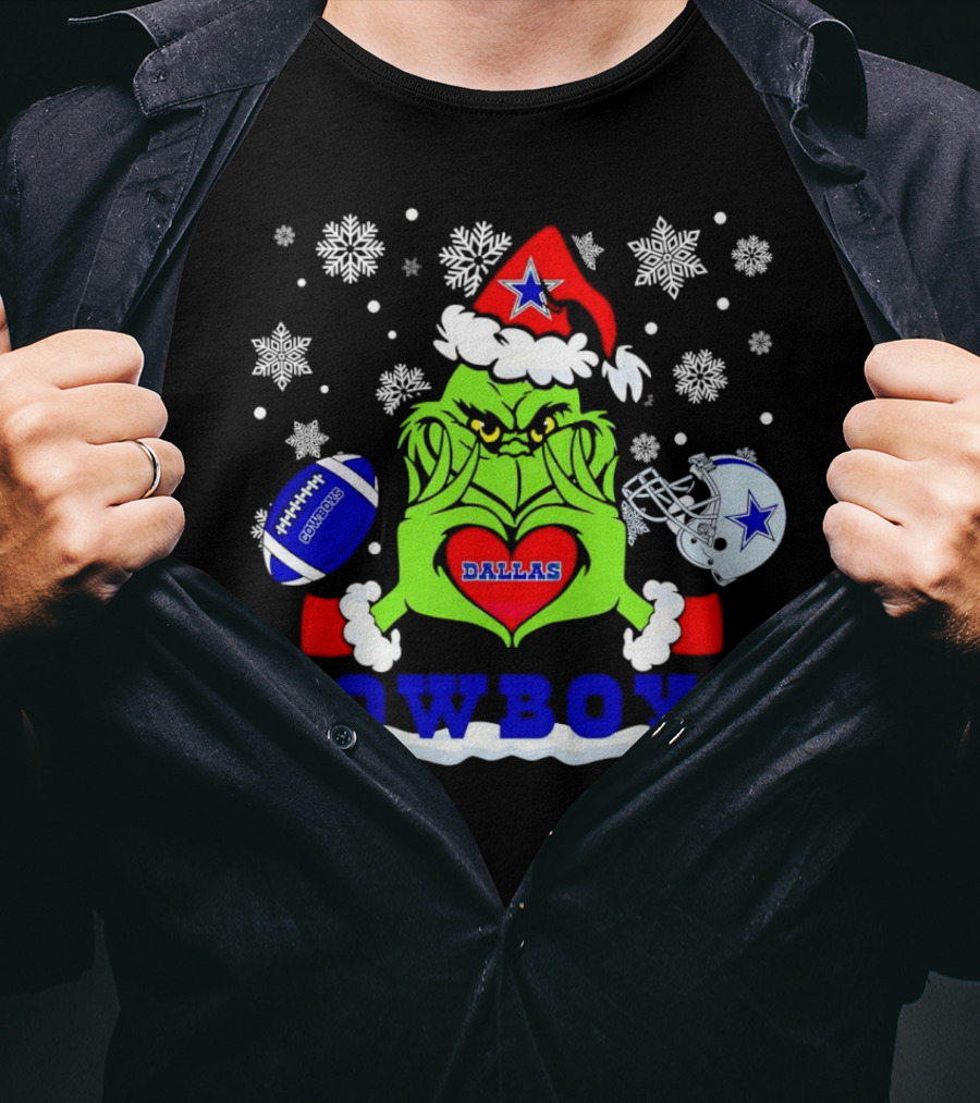 Grinch Dallas Cowboys Christmas Football Snowflakes T-Shirt