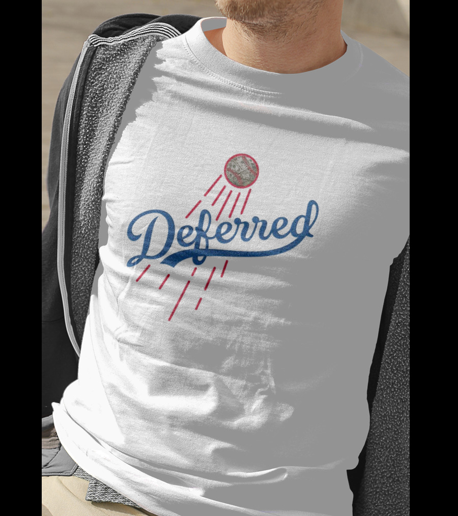 Los Angeles Dodgers Deferred Blue Script With Baseball And Red Streaks T-Shirt
