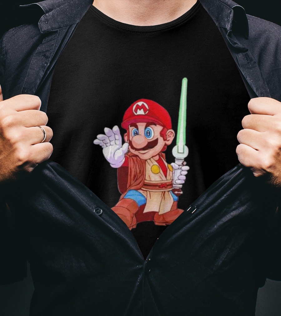 Mario Jedi Star Wars Crossover With Lightsaber T-Shirt