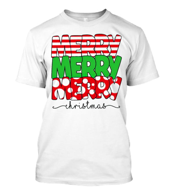 Merry Merry Merry Christmas Stripes And Polka Dots T-Shirt